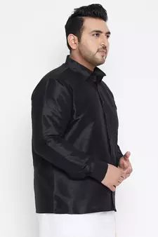 Black Silk Blend Ethnic Shirt