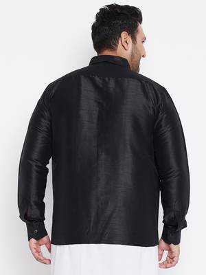 Black Silk Blend Ethnic Shirt 4