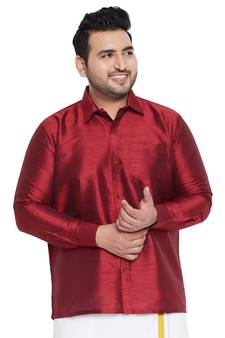Men'S Maroon Silk Blend Ethnic Shirt