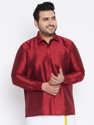 Maroon Silk Blend Ethnic Shirt 2