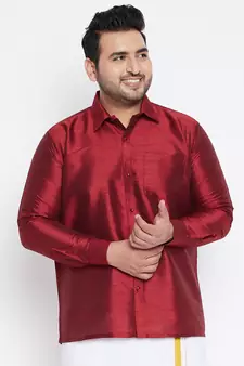 Maroon Silk Blend Ethnic Shirt