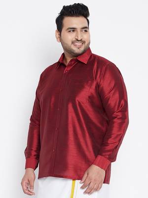 Maroon Silk Blend Ethnic Shirt 3