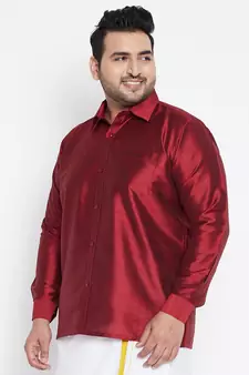 Maroon Silk Blend Ethnic Shirt