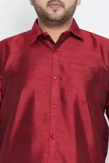 Maroon Silk Blend Ethnic Shirt