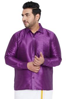 Men'S Purple Silk Blend Ethnic Shirt