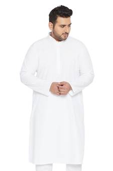 Men'S White Silk Blend Kurta