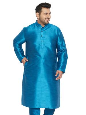 Men'S Turquoise Silk Blend Kurta 1