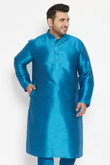 Men'S Turquoise Silk Blend Kurta