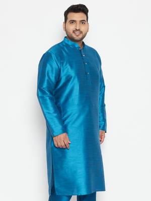 Men'S Turquoise Silk Blend Kurta 3