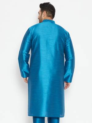 Men'S Turquoise Silk Blend Kurta 4