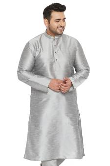 Men'S Grey Silk Blend Kurta