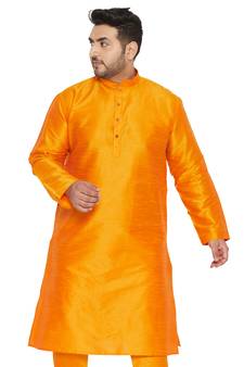 Men'S Orange Silk Blend Kurta