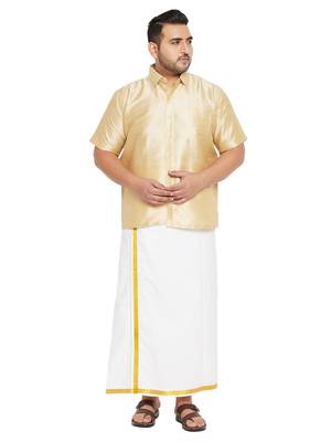 Gold plain silk blend dhoti-kurta 1