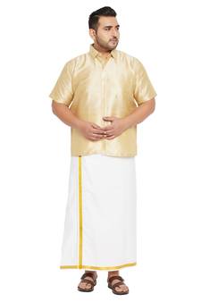 Gold plain silk blend dhoti-kurta