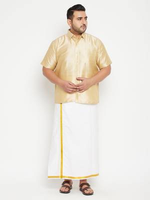 Gold plain silk blend dhoti-kurta 2