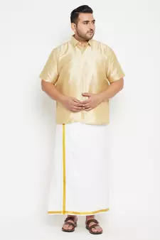 Gold plain silk blend dhoti-kurta