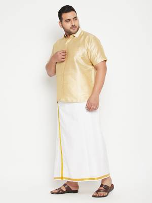 Gold plain silk blend dhoti-kurta 3