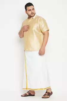 Gold plain silk blend dhoti-kurta