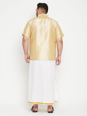 Gold plain silk blend dhoti-kurta 4