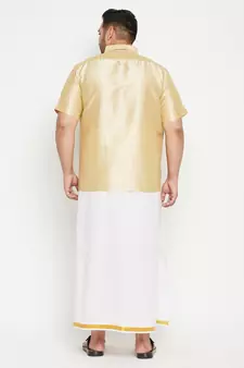 Gold plain silk blend dhoti-kurta
