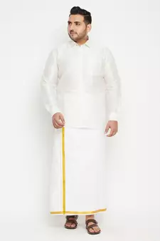 White plain silk blend dhoti-kurta