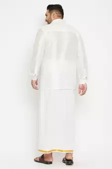White plain silk blend dhoti-kurta