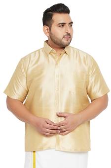Men'S Gold Silk Blend Ethnic Shirt