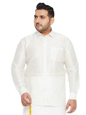 Men'S White Silk Blend Ethnic Shirt 1