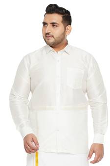Men'S White Silk Blend Ethnic Shirt