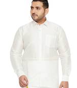 Men'S White Silk Blend Ethnic Shirt