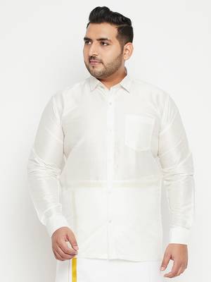Men'S White Silk Blend Ethnic Shirt 2