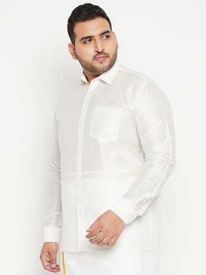 Men'S White Silk Blend Ethnic Shirt 3