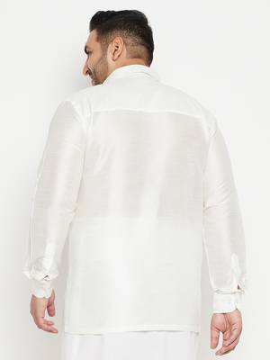 Men'S White Silk Blend Ethnic Shirt 4