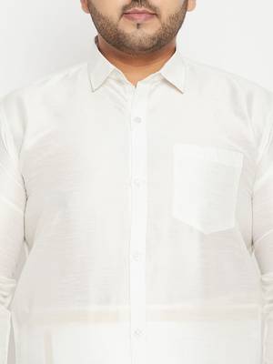 Men'S White Silk Blend Ethnic Shirt 5