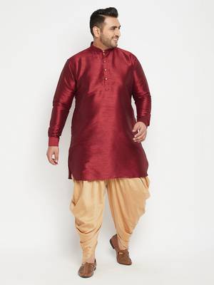 Men'S Maroon And Rose Gold Silk Blend Kurta And Dhoti Set 2