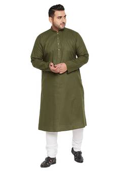 Men'S Mint Green And White Cotton Blend Kurta Pyjama Set