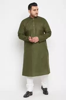 Mint Green And White Cotton Blend Kurta Pyjama Set