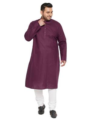 Purple And White Cotton Blend Kurta Pyjama Set 1