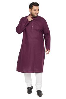 Men'S Purple And White Cotton Blend Kurta Pyjama Set