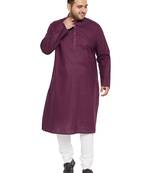 Purple And White Cotton Blend Kurta Pyjama Set