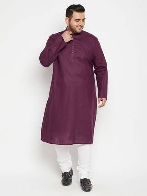 Purple And White Cotton Blend Kurta Pyjama Set 2
