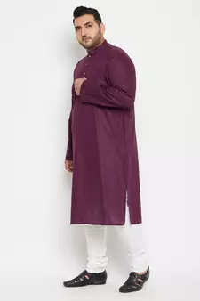 Purple And White Cotton Blend Kurta Pyjama Set