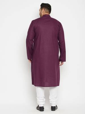 Purple And White Cotton Blend Kurta Pyjama Set 4