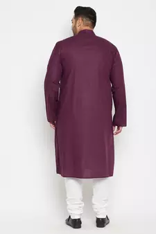 Purple And White Cotton Blend Kurta Pyjama Set