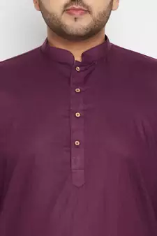 Purple And White Cotton Blend Kurta Pyjama Set