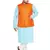 Aqua Blue, Orange And White Cotton Blend Jacket Kurta Pyjama Set
