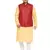 Fawn, Maroon And White Cotton Blend Jacket Kurta Pyjama Set