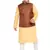 Men'S Fawn, Coffee Brown And White Cotton Blend Jacket Kurta Pyjama Set