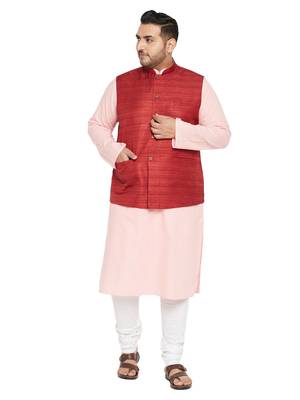 Pink, Maroon And White Cotton Blend Jacket Kurta Pyjama Set 1