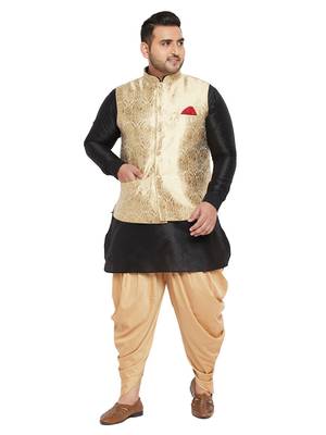 Black, Rose Gold And White Silk Blend Jacket Kurta Dhoti Set 1